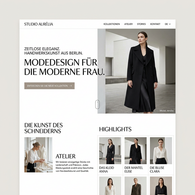 Mockup der Webseite für Modedesign Studio