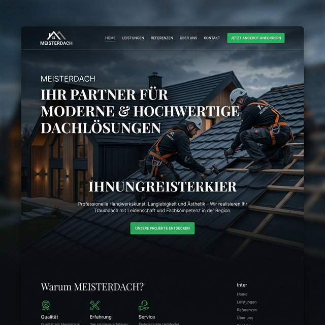 Mockup der Webseite für Dachdecker Meisterbetrieb