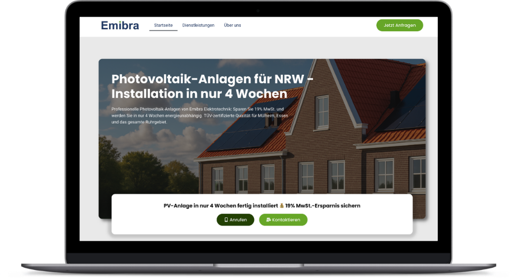 Mockup der Webseite für Emibra Elektrotechnik