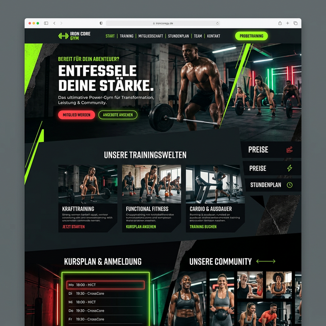 Mockup der Webseite für Iron Core Gym