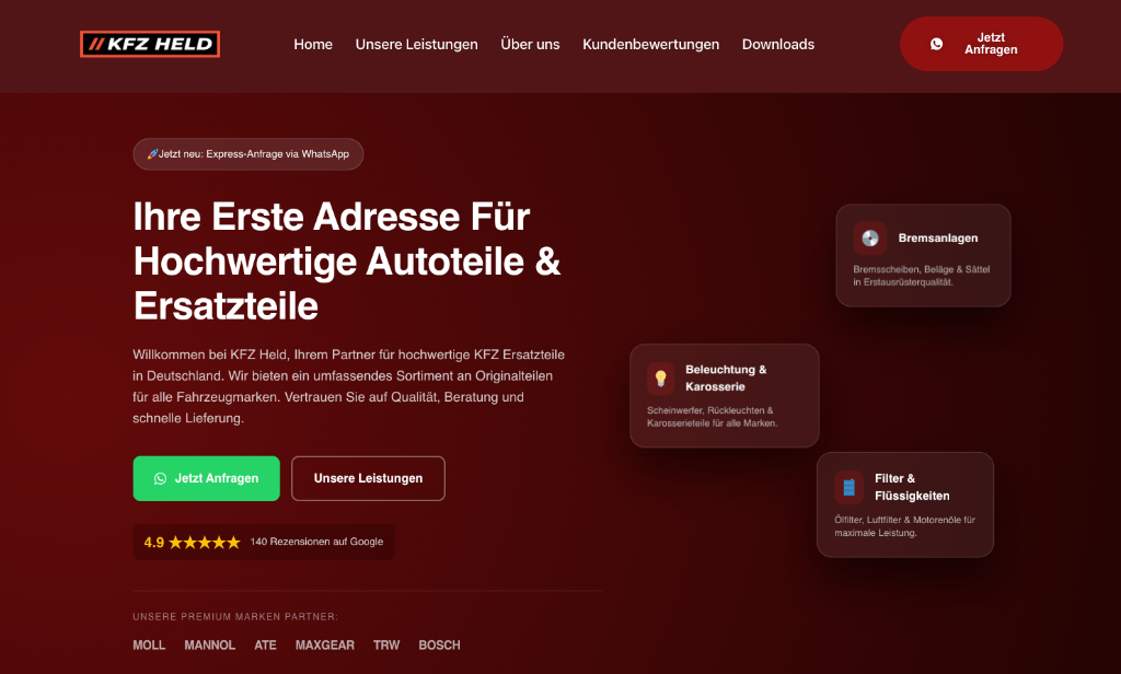 Mockup der Webseite für KFZ Held
